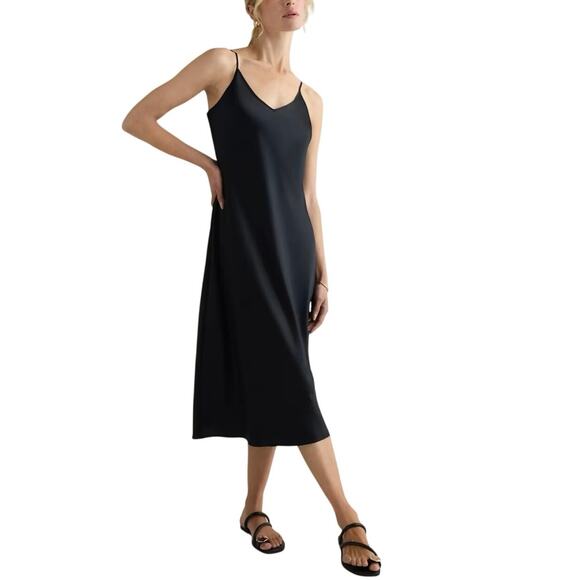 Quince Dresses & Skirts - New Quince Women’s XS Washable Silk Midi Slip Dress Rich Black Satin Retro 4469